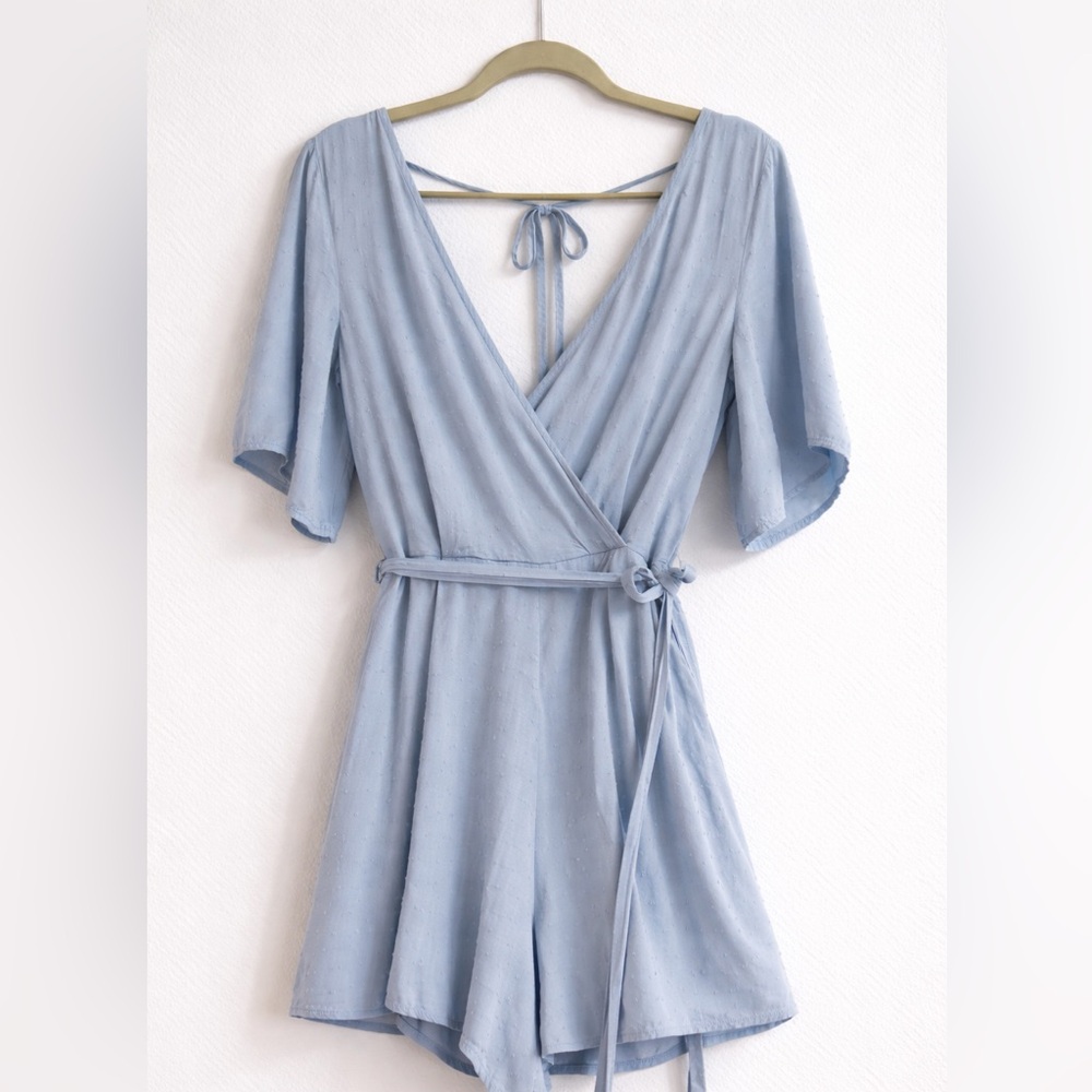 Light Blue Wrap Romper – Textured Romper